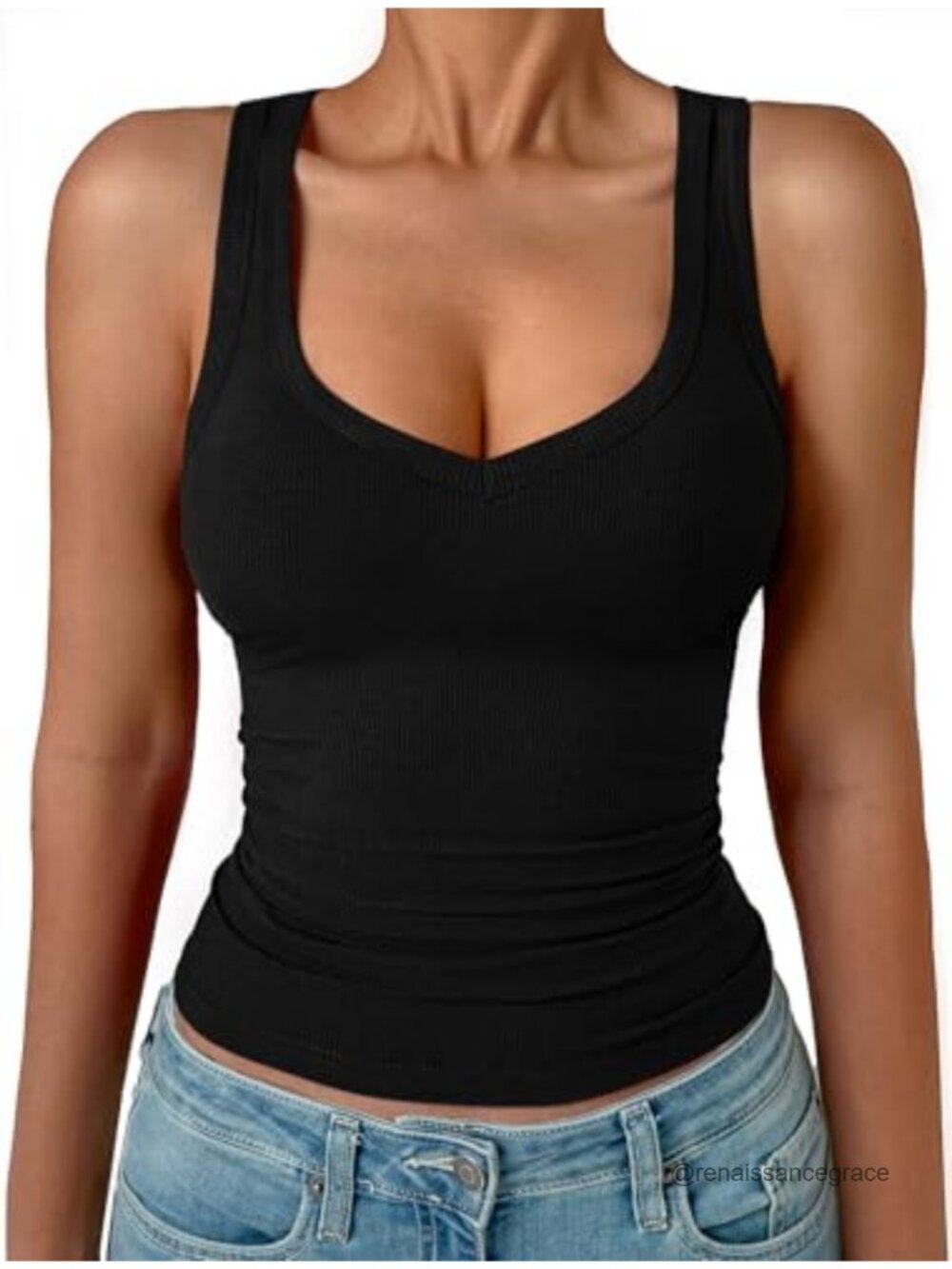 Womens Ribbed Knit Sleeveless V Neck Tank Top Slim Fit Layering Cami